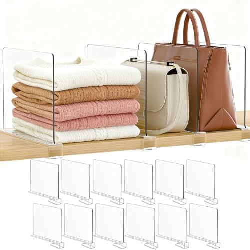 Purse Organizer for Closet Shelf Dividers: Clear Acrylic 12-Pack by Saccik