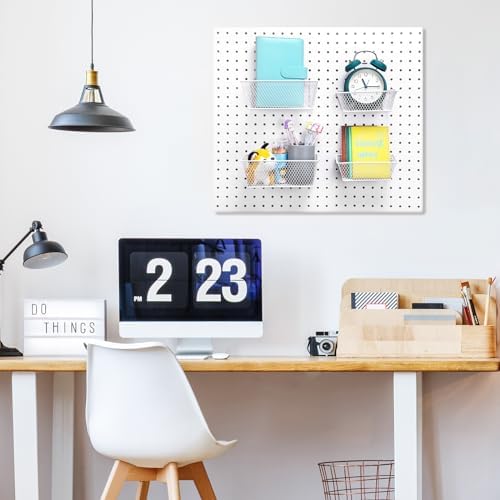 Sieral 4 Pcs Metal Pegboard Baskets Wire Organizer, Small, Medium, White - Image 5
