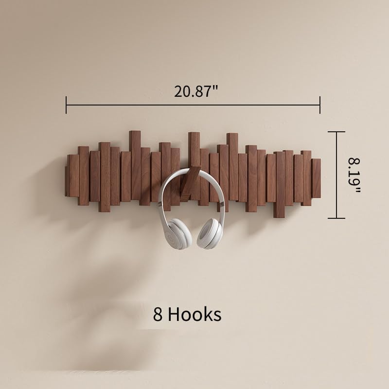 ELECANE Piano Key Coat Rack Wall Mount, Solid Wood Flip Down Magnetic Hooks Piano Coat Rack, Wall Mounted Coat Hanger 8‑Hooks for Entryway Hallway Bedroom Kitchen Home Storage - Image 3