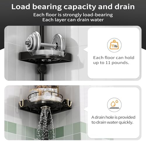 YCIA&DONE 360° Rotating Corner Shower Caddy Tension Pole, 4 Tiers Shower Organizer for Bathroom Shelf Bathtub, Adjustable Standing Shower Rack, Easily Assemble, 34-124 Inch Height, Black - Image 5