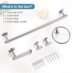 TQKAG Bathroom Towel Bar Holder Sets Brushed Nickel 23.6 Inch Round Stainless Steel Towel Bar Set 5 Piece Bathroom Accessory Set Wall Mounted - Image 7