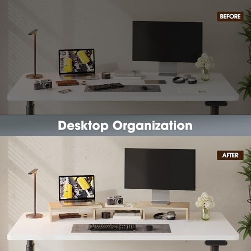 FITUEYES Dual Monitor Stand Riser, Adjustable Length and Angle, Oak - Image 4
