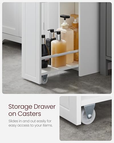 VASAGLE Small Bathroom Storage Cabinet, with Slide Out Drawers，Cloud White - Image 5