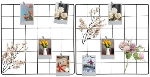 uxcell 2Pcs Wire Wall Grid Panel, 12" x 12" Metal Photo Hanging Display Grid Shelf Decorative Gridwall Wire Board Organizer with Hook for Art Display Frame Home Decor, Black by uxcell