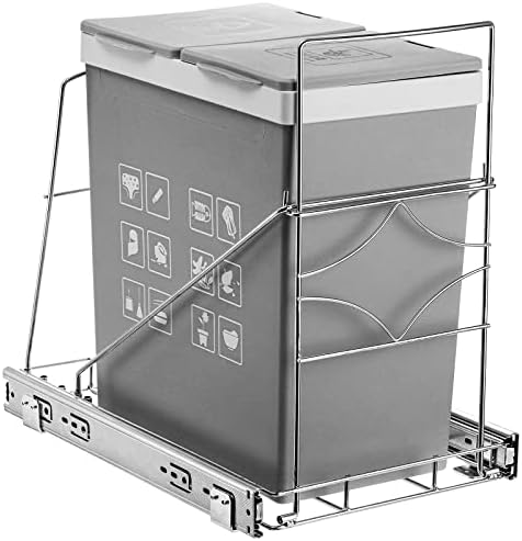 Youeon Pull Out Trash Can Under Cabinet, Adjustable Stainless Steel Under Sink Trash Can Pull Out, Slide Out Garbage Shelf, Fit for 7-11 Gallon Trash Can(Not Included) by YOUEON