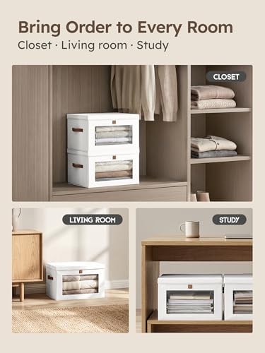 Homsorout Medium Fabric Storage Bins - Closet Shelf Organizer with Open Window, 4 Pack Closet Baskets for Shelves, Stackable Decorative Boxes for Home, Dorm, White, 13.7" x 9.8” x 9.8" - Image 7