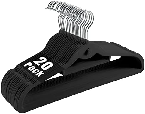 Velvet Clothing Hangers Slim Stackable Non-Slip Black Suit Hanger Space Saving Clothes Hanger Heavy Duty Adult Hangers with 360°Swivel Hook Pack of 20 by JohneyRulu
