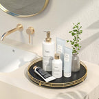 Oroyutor 13-Inch Oak Lazy Susan Vanity Tray with Gold Metal Rail - Image 2