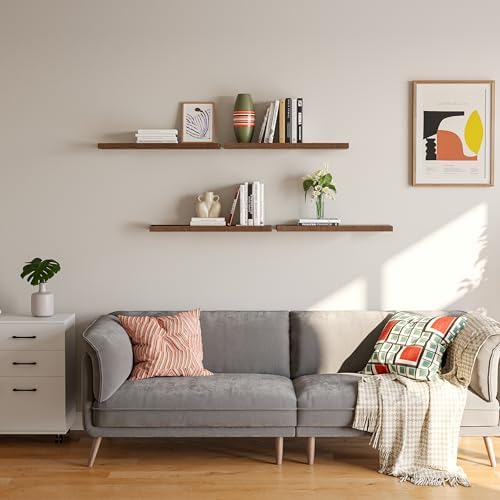 YUFLINX 23’’Rustic Brown Floating Shelves for Wall,Rustic Wood Shelf for Room Decor/Storage/Display,Small Bookshelf,Wall Mounted Hanging Shelves for Bedroom, Bathroom, Living Room, Kitchen,Set of 4 - Image 7