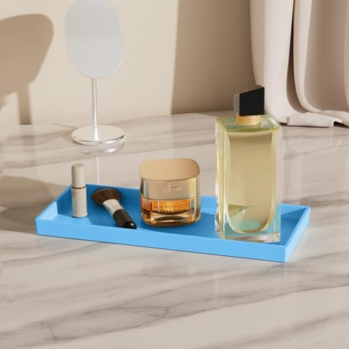 Vanity and Bathroom Tray, 11.8" ABS Countertop Organizer,Waterproof Vanity Tray for Toilet Tank,Perfume,Soap,Keys,Bathroom Accessories,Kitchen and Bath Trays,Non Slip Small Trays,Blue,2 Pack - Image 4