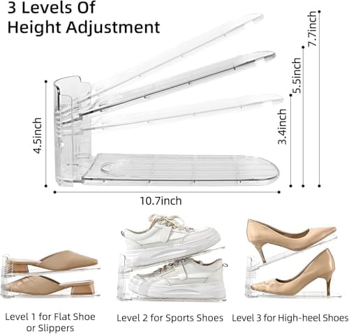 shoe slots organizer, Clear Shoe Stacker, Adjustable Level Shoe Rack,Storage Space Saver for Sneakers Display (Transparent, 16Pack) - Image 2