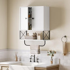 MAHANCRIS Bathroom Wall Cabinet with 2 Door and Adjustable Shelf, Farmhouse Medicine Cabinet with Towel Rack, 3-Tier Wall Mounted Storage Cabinet Over The Toilet for Bathroom, 18.9" L, White - Image 2