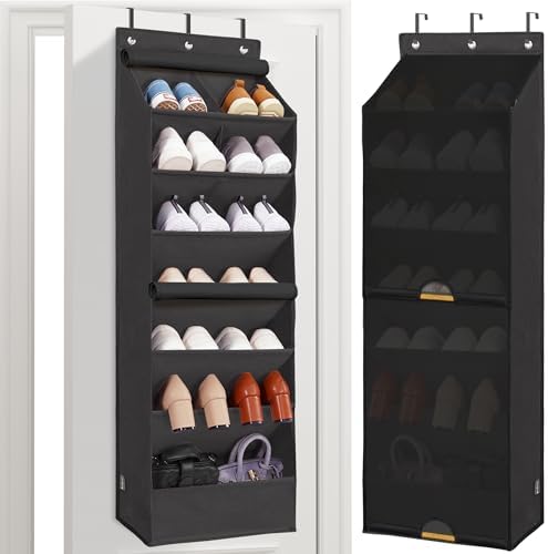 STORAGE MANIAC Over the Door Shoe Organizer with Curtain Dustproof Heavy-Duty Large Deep Pocket Hanging Shoe Organizer for Closet Dorm & Narrow Door Storage Shoe Holder Shoe Rack, 7-Shelf Black 1 Pack by STORAGEMANIAC
