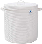 16x18 Inch Extra Large Round Cotton Rope Storage Basket with Lid, Decorative Woven Bin with Cover for Living Room Bedroom Closet, White by Cottonphant