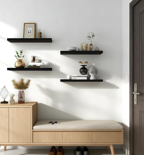 17 Inch Rustic Wood Floating Shelves Farmhouse Wooden Wall Shelves for Bathroom Bedroom Living Room Kitchen Office Set of 6 Black - Image 4