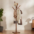 Solid Wood Coat Rack - Freestanding Coat Hat Rack Stand with 14 Hooks, Clothes Rack Heavy Duty Space Saving Entryway Coat Tree Hanger Rack for Coats Jackets Hats Bags, Adjustable Height by Olpchee