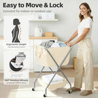 STORAGE MANIAC Collapsible Laundry Cart with Wheels 35.6"H Removable Canvas Bag Rolling Laundry Hamper Clothes Basket with Wheels, Sturdy Steel Frame Folding for Small Narrow Space Easy Storage, Beige - Image 5