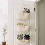 OrganiHaus Over the Door Organizer, Woven Rope Hanging Baskets, 3-Tier - Image 3