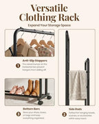 Delamu Clothes Rack Double Rods, Black, 65''Hx32''W - Image 5