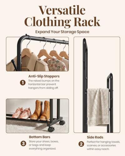 Delamu Clothes Rack Double Rods, Black, 65''Hx32''W - Image 5