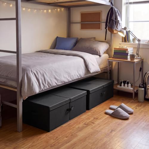 Geelin 4 Pack Under Bed Storage with Wheels, 10 Inch Height 65L Large Capacity Foldable Underbed Storage Bins with Lids & Handles, Easy Assembly Rolling Under Bed Containers for Clothes Blankets Shoes - Image 2