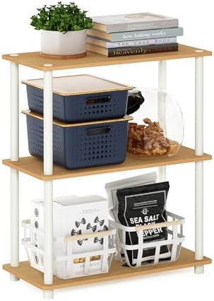Furinno TURN-N-TUBE Storage Shelves, 3-Tier Book Shelf, Corner Shelf, Toolless Open Shelves, for Organization and Storage, Living Room, Garage, Home Office, Beech by Furinno-FitsYourSpaceFitsYourBudget