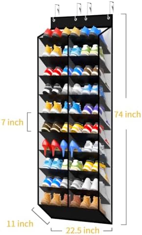 KEEPJOY Large Capacity Over the Door Shoe Organizer, 10-Tier Mesh Hanging Shoe Rack with 20 Wide Deep Pockets, Holds 20–30 Pairs of Sneakers and Boots, Door Hanging Shoe Holder (Piano White) - Image 2