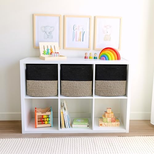 NaturalCozy 13 Inch Cube Storage Bins Cotton Rope Woven Baskets for Organizing 3-Pack | 13 x 13 Storage Cubes | Fabric Square Storage Baskets for Shelves Organizer, Kids Toy Bins, Closet Baby Nursery - Image 3