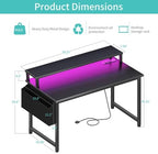 Lufeiya Gaming Desk with Power Outlets and LED Lights, 40 Inch Gamer Desk Table with Charging Station, Home Office Computer Desks with Monitor, Black - Image 3