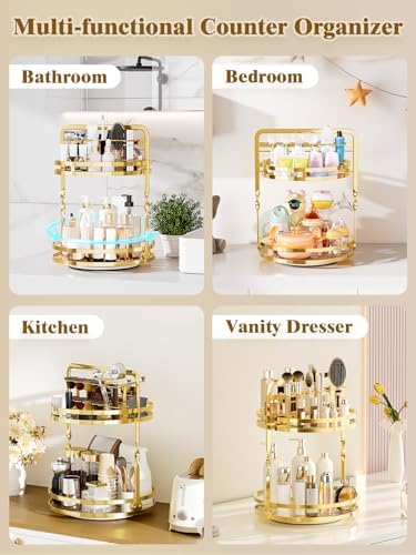 360°Rotating Makeup Organizer, Gold Bathroom Organizer Countertop - Image 5