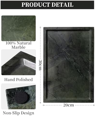 100% Natural Marble Tray for Home Decor, 12"x8" Marble Vanity Tray for Countertop Bathroom Kitchen Dresser, Stone Tray for Jewelry, Cosmetics, Lotion and Perfume - Image 3