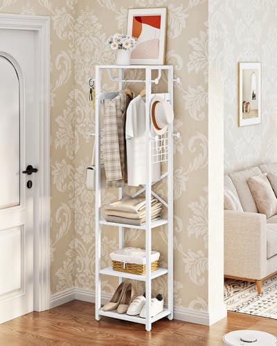 CHOEZON Coat Rack with Shelves, Freestanding Hall Tree, Coat Tree with 16 Hooks and Hanging Rail, Industrial Clothes Stand for Entryway, Hallway, Bedroom, White TYM18WB by Choezon