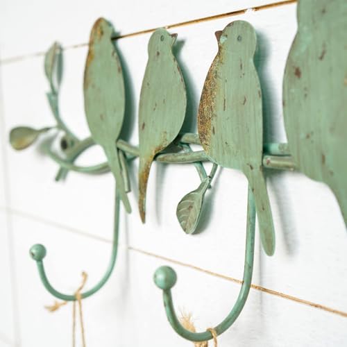 SOFFEE DESIGN Vintage Metal Wall Mounted Coat Rack with 3 Hooks, Birds on Tree Branch Hanger Key Holder Wall Organizer for Hats, Towels, Clothes, Scarves, Jewelry Wall Decoration - Green - Image 4