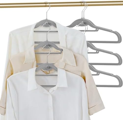 Velvet Clothing Hangers Slim Stackable Non-Slip Grey Suit Hanger Space Saving Clothes Hanger Heavy Duty Adult Hangers with 360°Swivel Hook Pack of 20 - Image 2