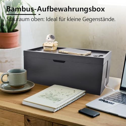 15 Inch Bamboo Large Cable Management Box, Black Cord Organizer - Image 5