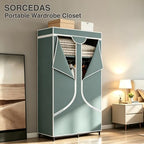 SORCEDAS Portable Closet Wardrobe with Hanging Rods Shelves Clothes Storage - Image 2
