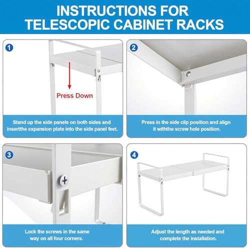 11" Deep Expandable Cabinet Shelf Organizer Riser, 2-Pack White - Image 4