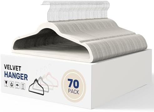 YSSOA 70 Packs Velvet Hangers, Non Slip Space Saving Suit Hangers, Heavy Duty Clothes Hangers with 360° Rotatable Hook for Coats, Pants, White by YSSOA