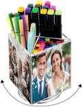 Sherr Acrylic Rotating Photo Pen Holder for Desk, 4-side Photo Cube Magnetic Picture Frame Pen Pencil Holder for Photos of 4" x 6" for Office Desk Tabletop Organizer Decor by Sherr