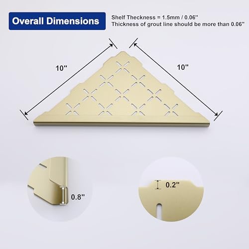 10" Corner Shower Shelf, 2-Pack Shower Shelves SUS304 Stainless Steel Bathroom Shelves for Tile Walls, Recessed Corner Shelf Organizer Rack, No Drilling (Brushed Gold) - Image 2