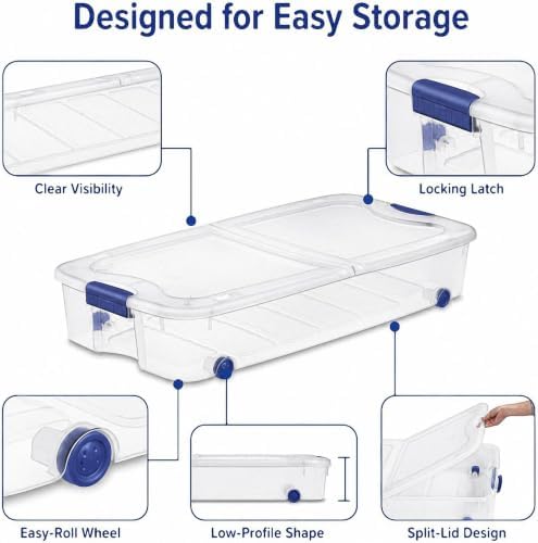 66 Qt Under Bed Storage Container, Wheeled Clear Latching Lid(2-Pack) - Image 7