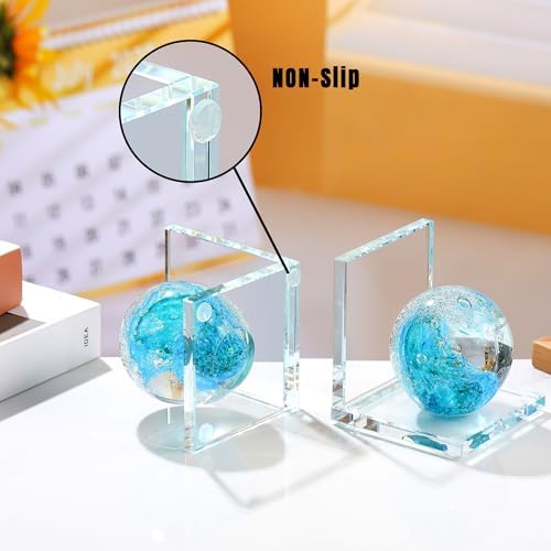 Glass Book Ends with Turquoise Hand Blown Sea Wave Ball, Set of 2 - Image 4