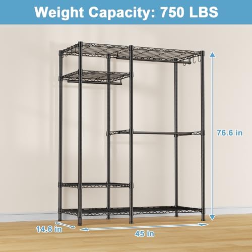 Ulif F7 Medium Clothes Rack, Clothing Racks for Hanging Clothes, Black - Image 4