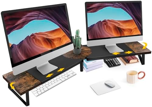 Across-Star Dual-Monitor Stand for Desk - Large Adjustable Length and Angle Riser for 2 Monitors, Double Computer Desktop Organizer, Shelf for TV, Laptop, Printer by Acorss-Star