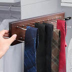 Pull Out Tie Rack for Closet, Wood Sliding Belt Rack with 21 Tie Hanger - Image 4