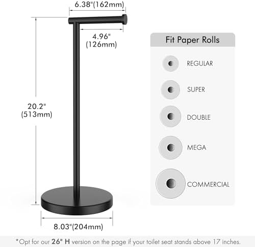 KES Bathroom Toilet Paper Holder Stand Modern Tissue Roll Holder SUS304 Stainless Steel Rustproof Freestanding 20.2" H, Matte Black BPH283S1-BK - Image 5