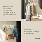 Umbra Sticks Wall Coat Rack, Wall Mount 8 Retractable Hooks, White - Image 4