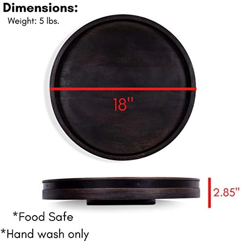 BIRDROCK HOME Wooden Lazy Susan Turntable - Spice Rack Organizer for Kitchen Table, Dining, Pantry and Countertop - Rotating Tray for Condiments - with Burnished Iron Accents - 18" Large, Black - Image 4