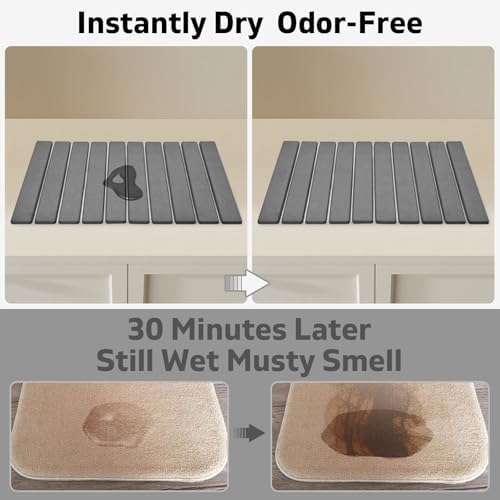Large Stone Dish Drying Mat for Kitchen Counter – 24"(L)×16 "(W) Foldable Super Absorbent Diatomaceous Earth Stone Dish/Bath Mat, Kitchen Counter Mat for Plate Rack, Cup, Match Any Countertop - Gray - Image 3