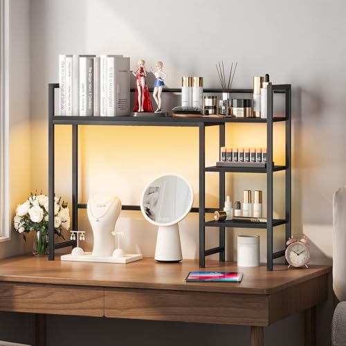 Snughome Desk Shelf with LED Strip, 38.6" Desktop Organizer Shelf, Desk Hutch for Computer Monitor, 4 Tier Desk Display Rack, Wood Desktop Bookshelf Storage Rack for Home Office Dorm - Image 4